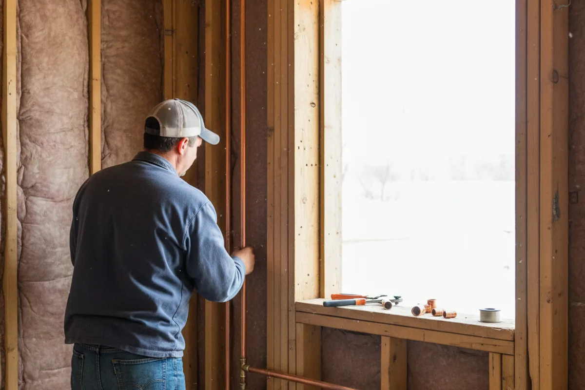 Licensed plumber running new copper supply lines in a Mount Ayr home