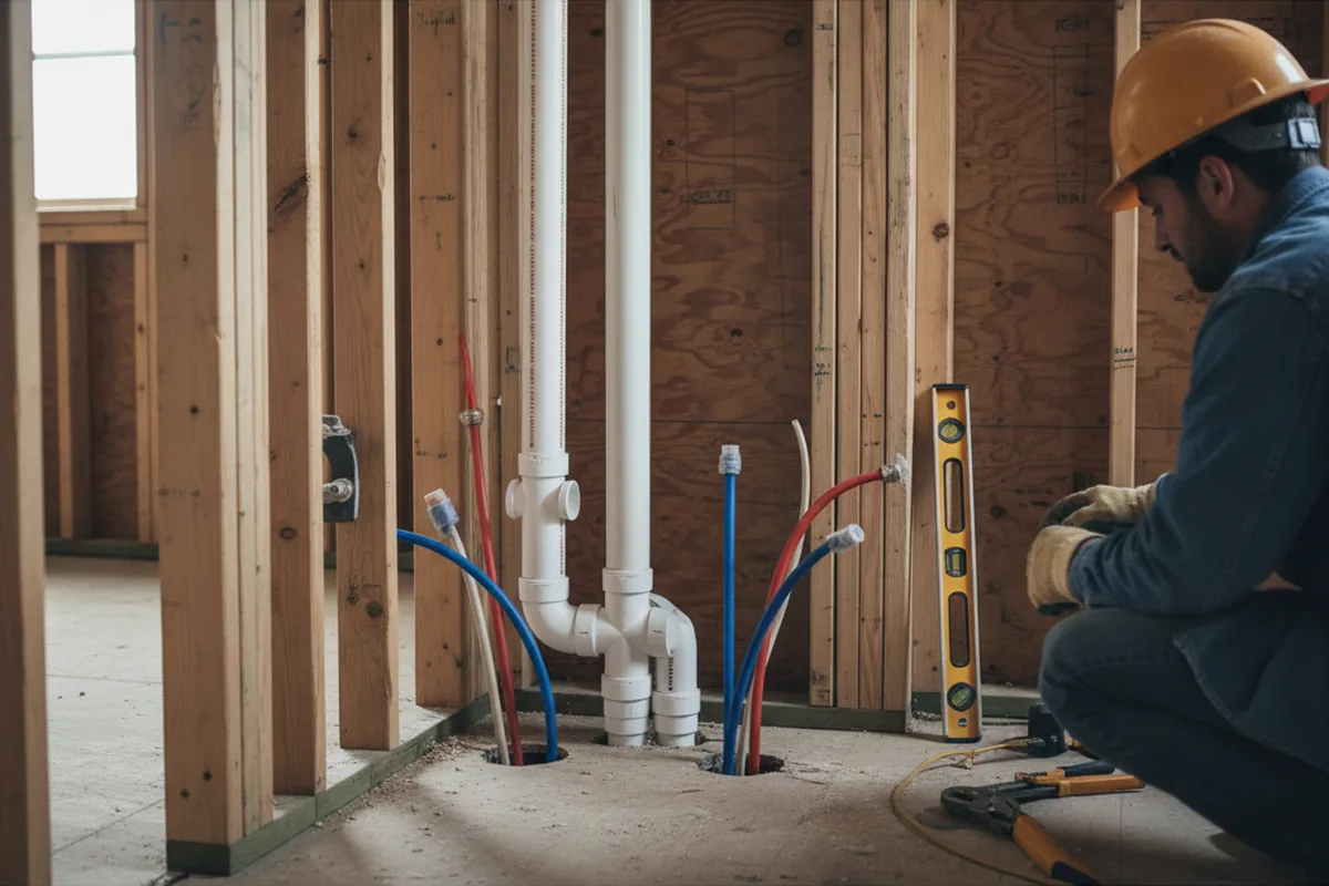 Drain and supply rough-in during Sump Pump Repair in Mount Ayr